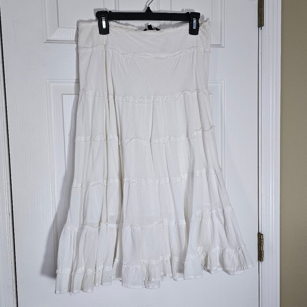 White Boho tiered ruffle maxi skirt